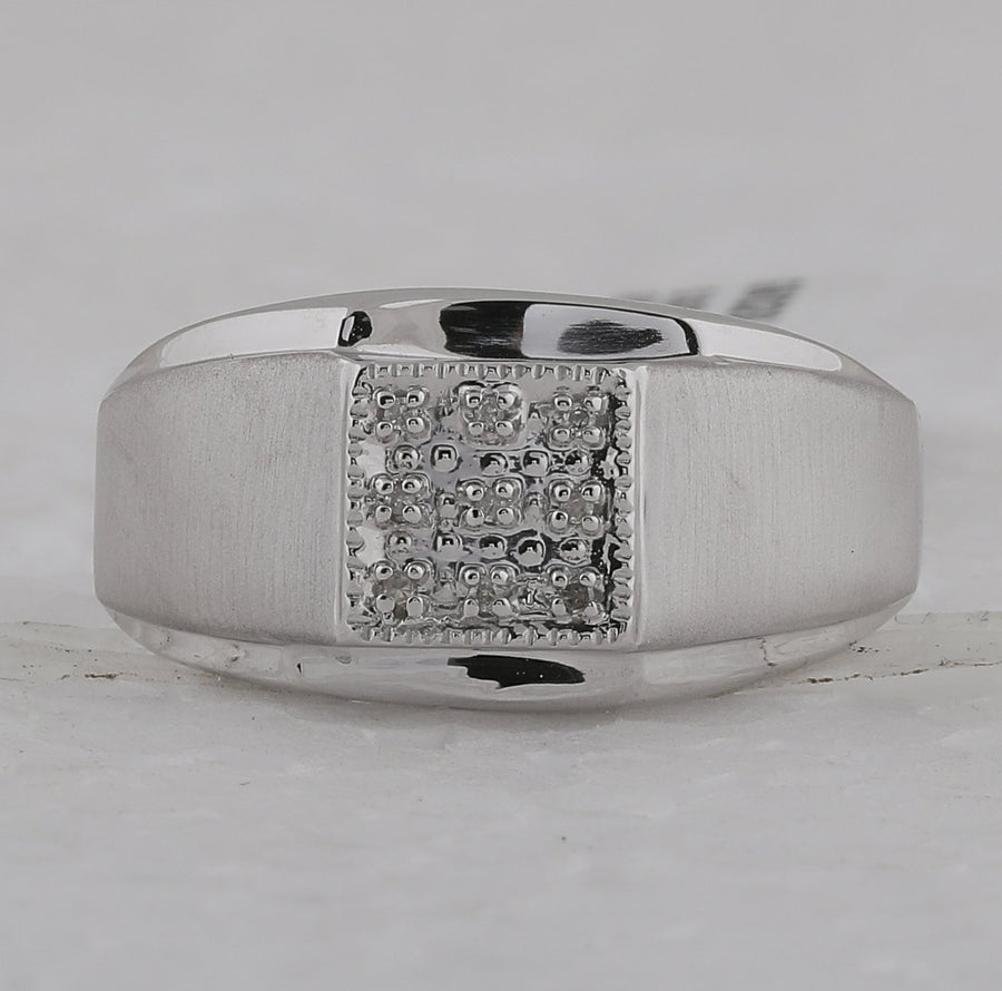 Sterling Silver Mens Round Diamond Square Cluster Ring .03 Cttw