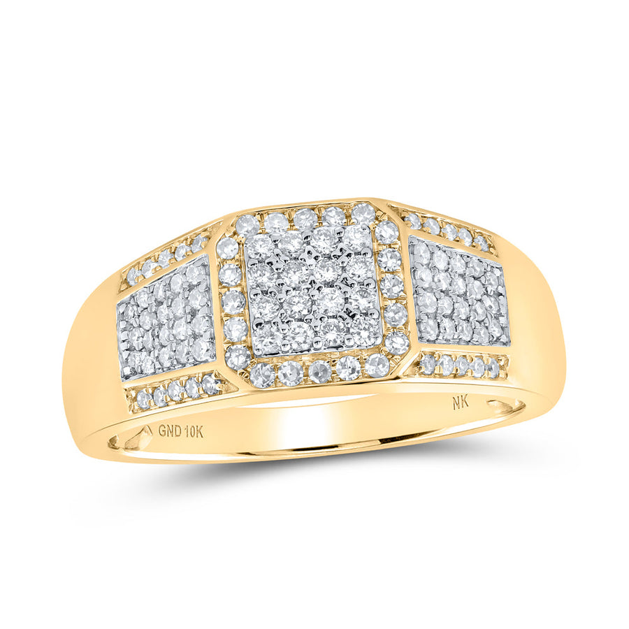 10kt Yellow Gold Mens Round Diamond Square Ring 1/2 Cttw