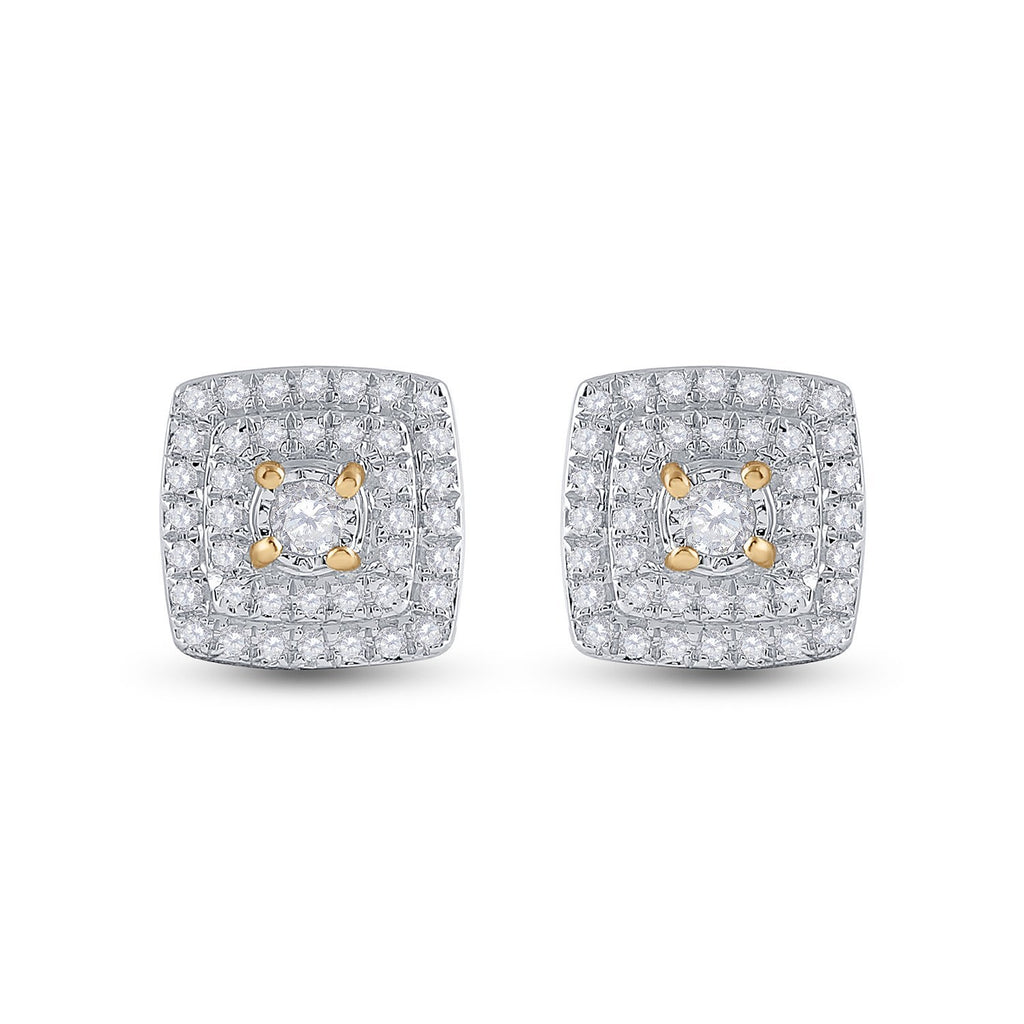 10kt Yellow Gold Womens Round Diamond Square Earrings 1/4 Cttw