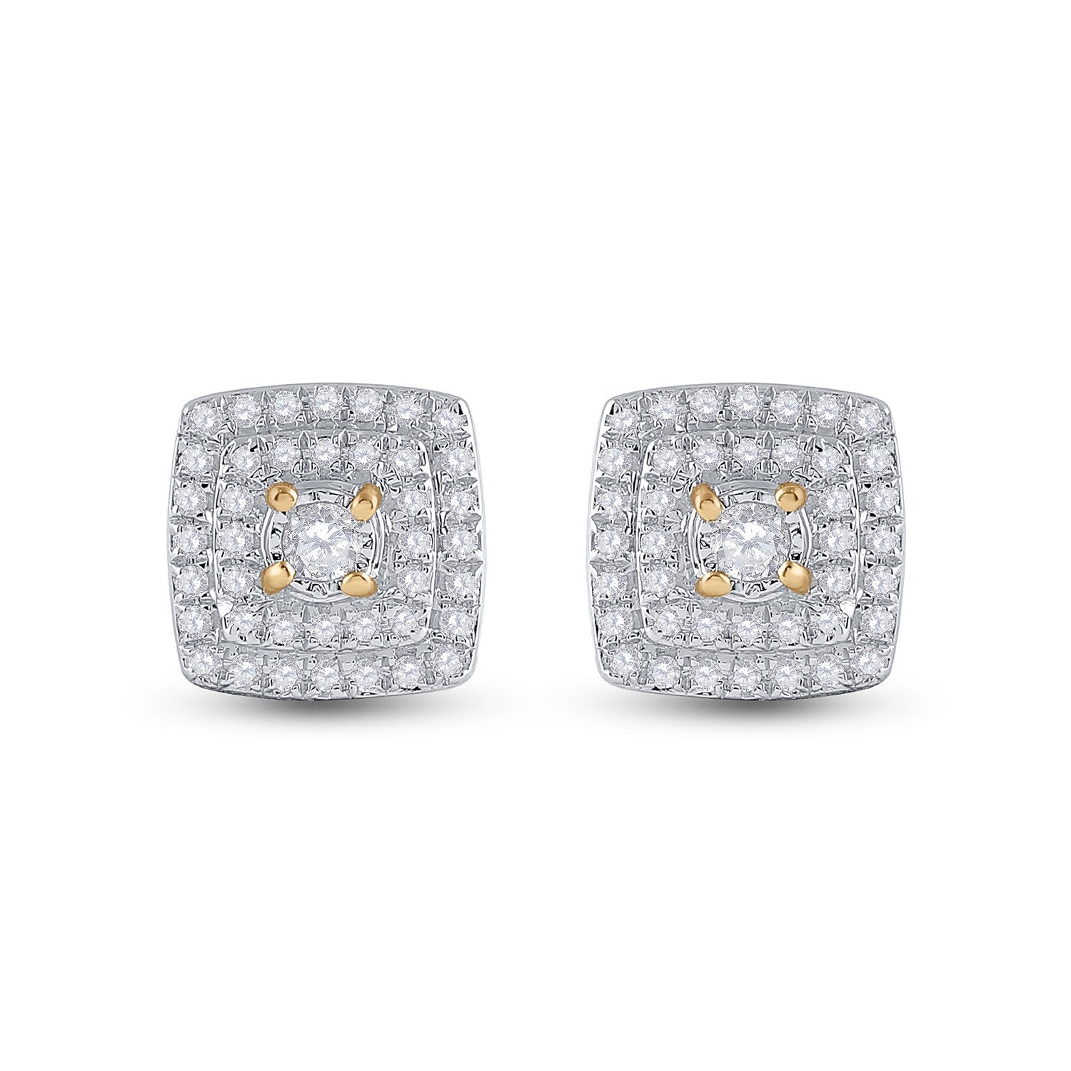 10kt Yellow Gold Womens Round Diamond Square Earrings 1/4 Cttw