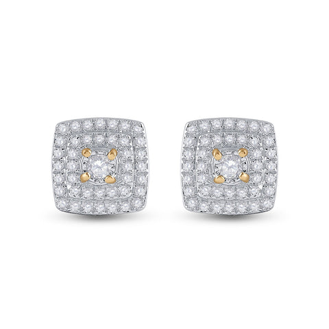 10kt Yellow Gold Womens Round Diamond Square Earrings 1/4 Cttw