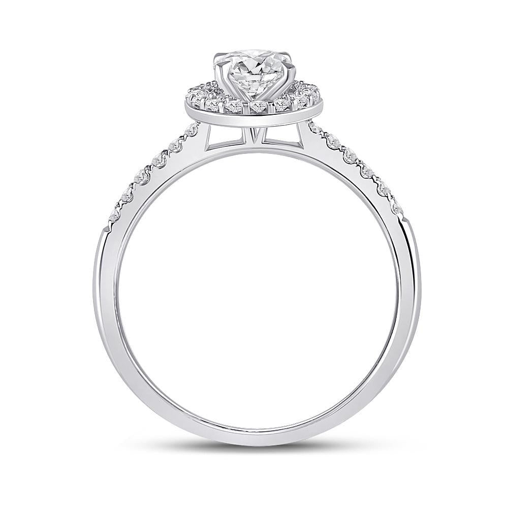 14kt White Gold Round Diamond Halo Bridal Wedding Engagement Ring 7/8 Cttw
