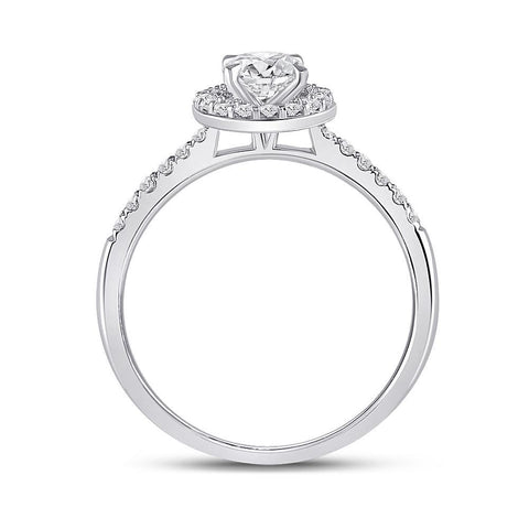14kt White Gold Round Diamond Halo Bridal Wedding Engagement Ring 7/8 Cttw