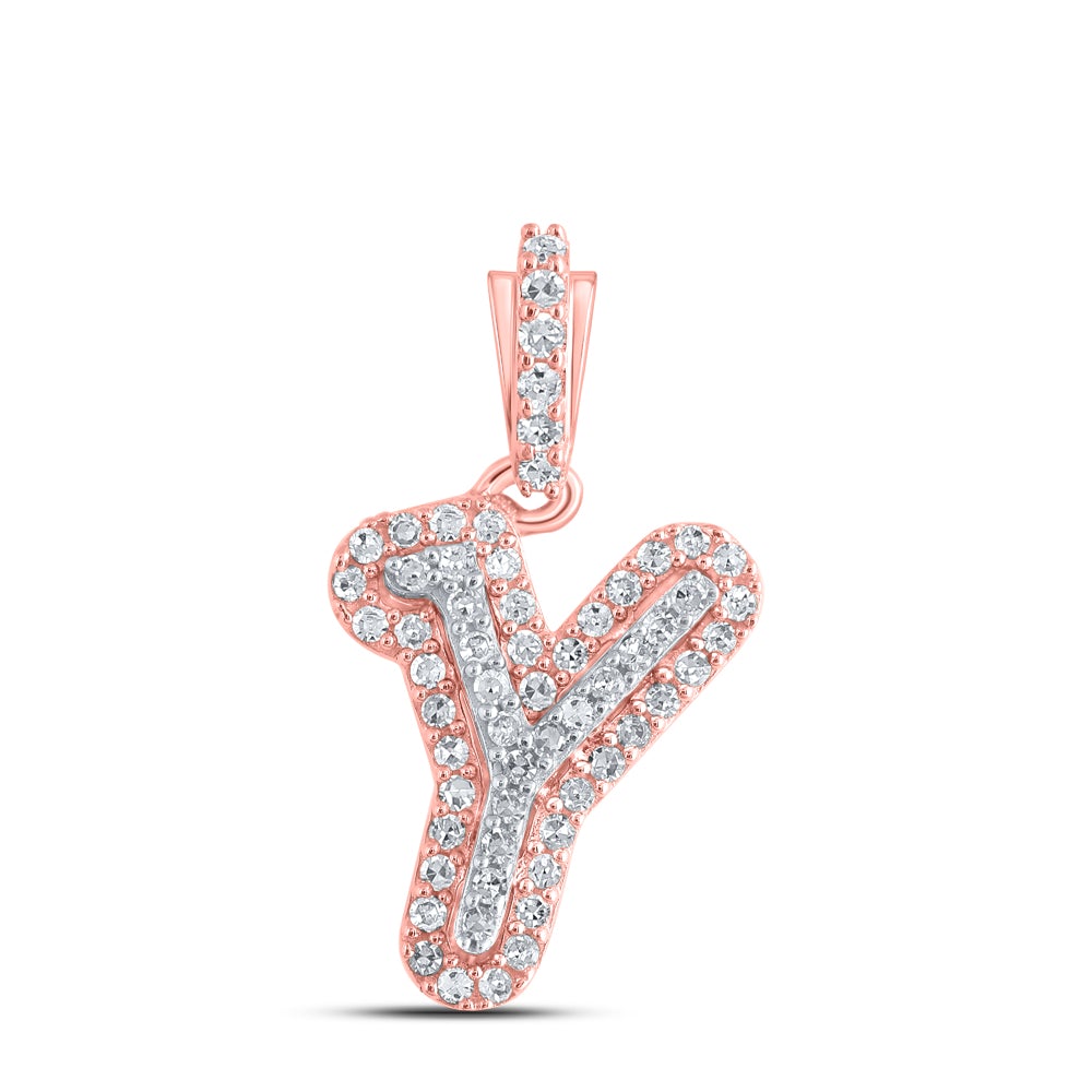 10kt Rose Gold Womens Round Diamond Y Initial Letter Pendant 1/6 Cttw