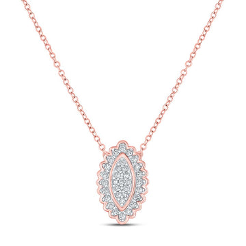10kt Rose Gold Womens Round Diamond Vertical Oval Necklace 1/5 Cttw