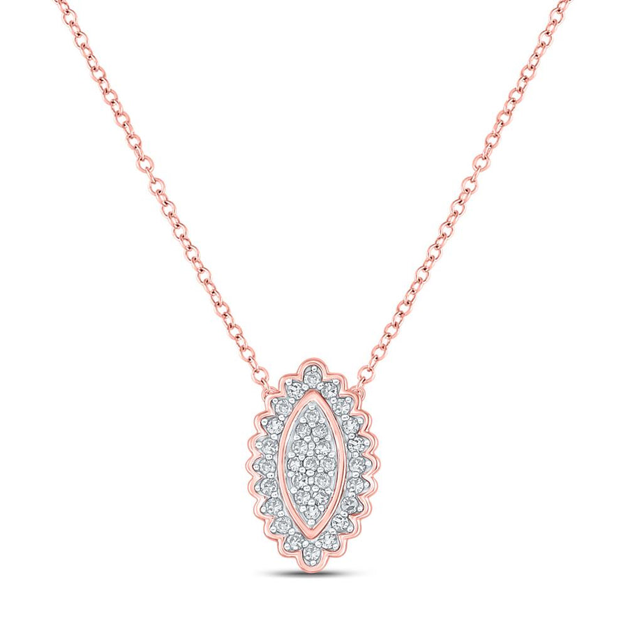10kt Rose Gold Womens Round Diamond Vertical Oval Necklace 1/5 Cttw