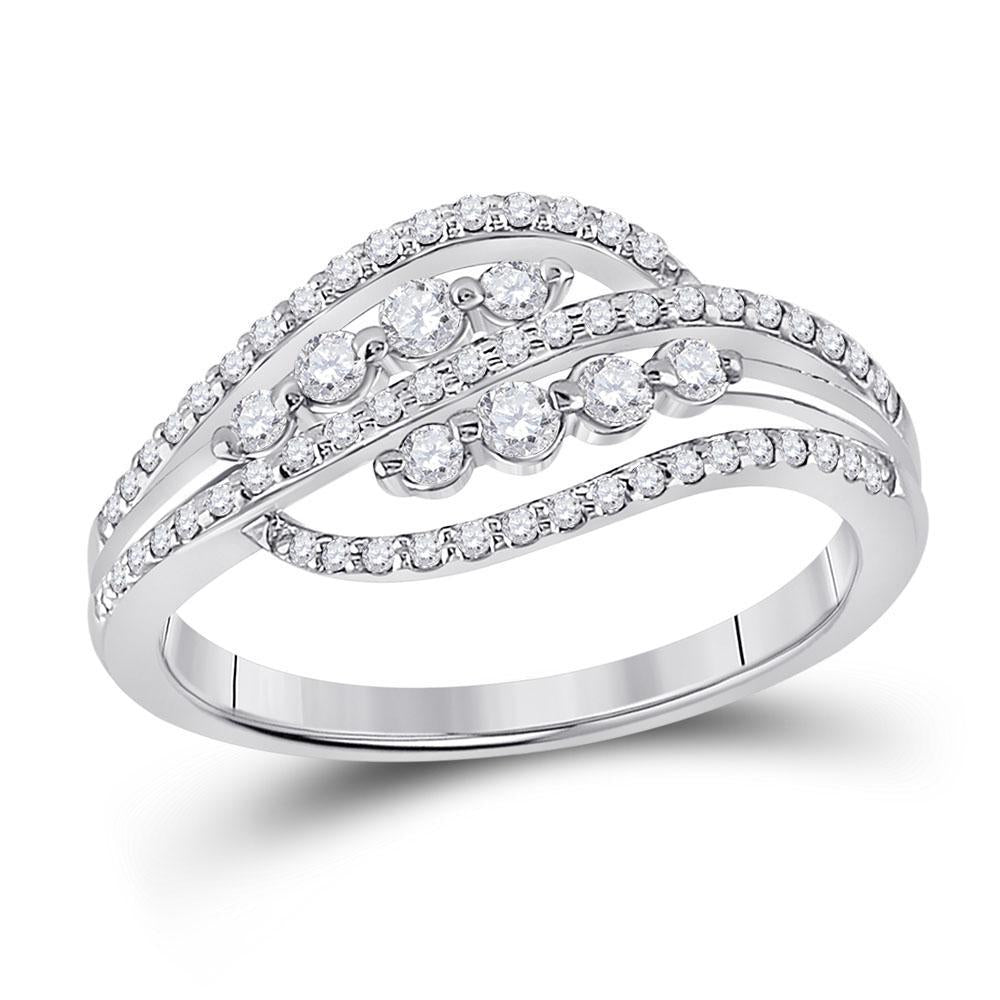 10kt White Gold Womens Round Diamond Crossover Fashion Ring 1/2 Cttw