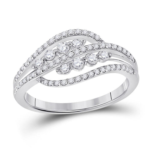 10kt White Gold Womens Round Diamond Crossover Fashion Ring 1/2 Cttw
