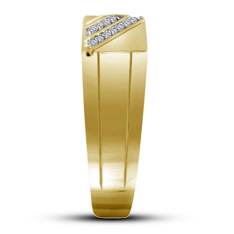10kt Yellow Gold Mens Round Diamond Diagonal Row Flat Top Ring 1/12 Cttw