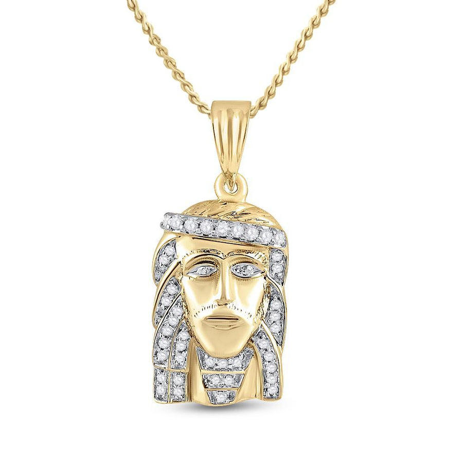 10kt Yellow Gold Mens Round Diamond Jesus Face Charm Pendant 1/3 Cttw