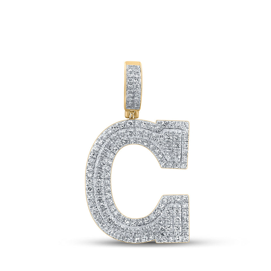 14kt Yellow Gold Mens Round Diamond C Initial Letter Charm Pendant 1-5/8 Cttw