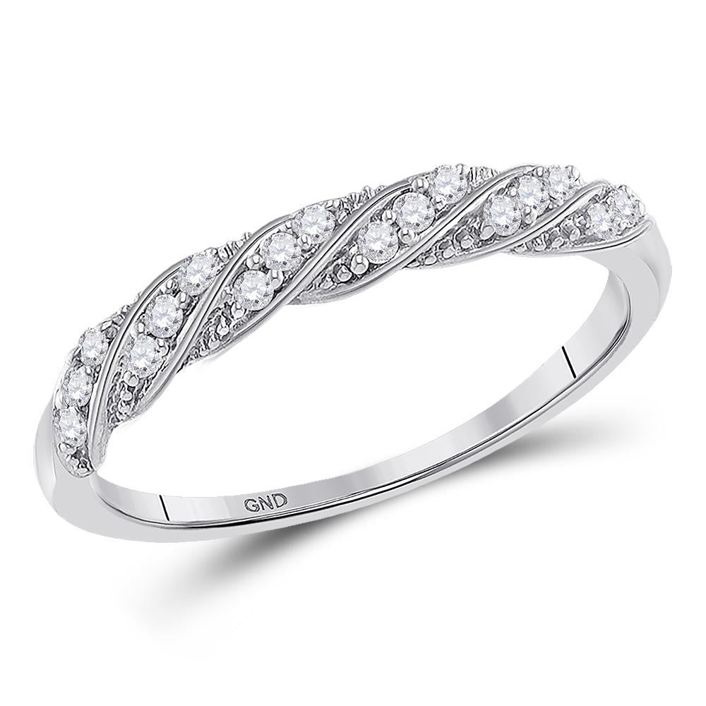 10kt White Gold Womens Round Diamond Stackable Band Ring 1/8 Cttw