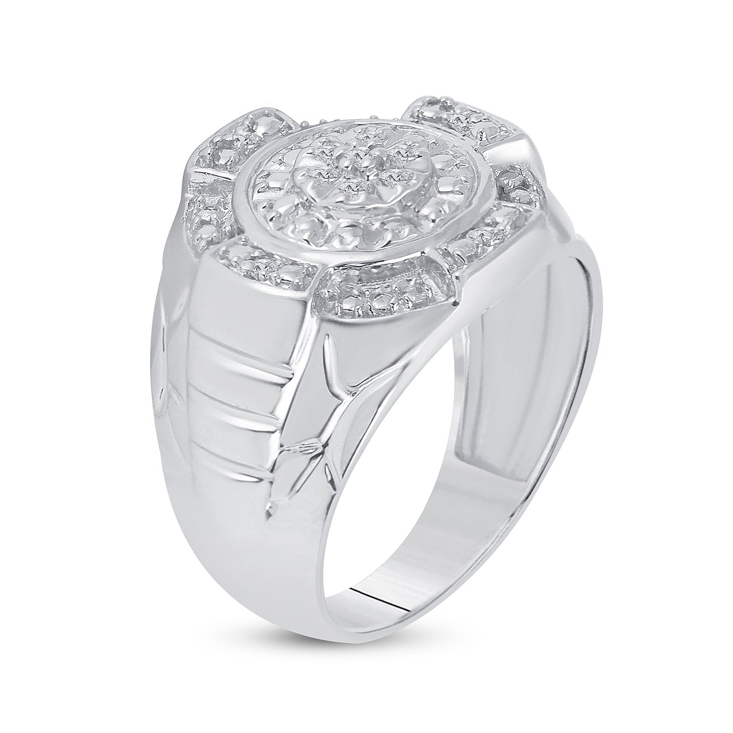 Sterling Silver Mens Round Diamond Circle Cluster Fashion Ring 1/10 Cttw