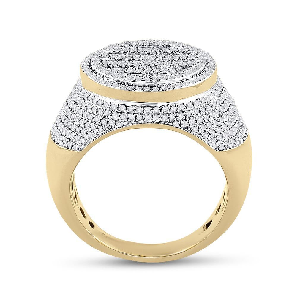 10kt Yellow Gold Mens Baguette Diamond Statement Circle Cluster Ring 1-3/4 Cttw