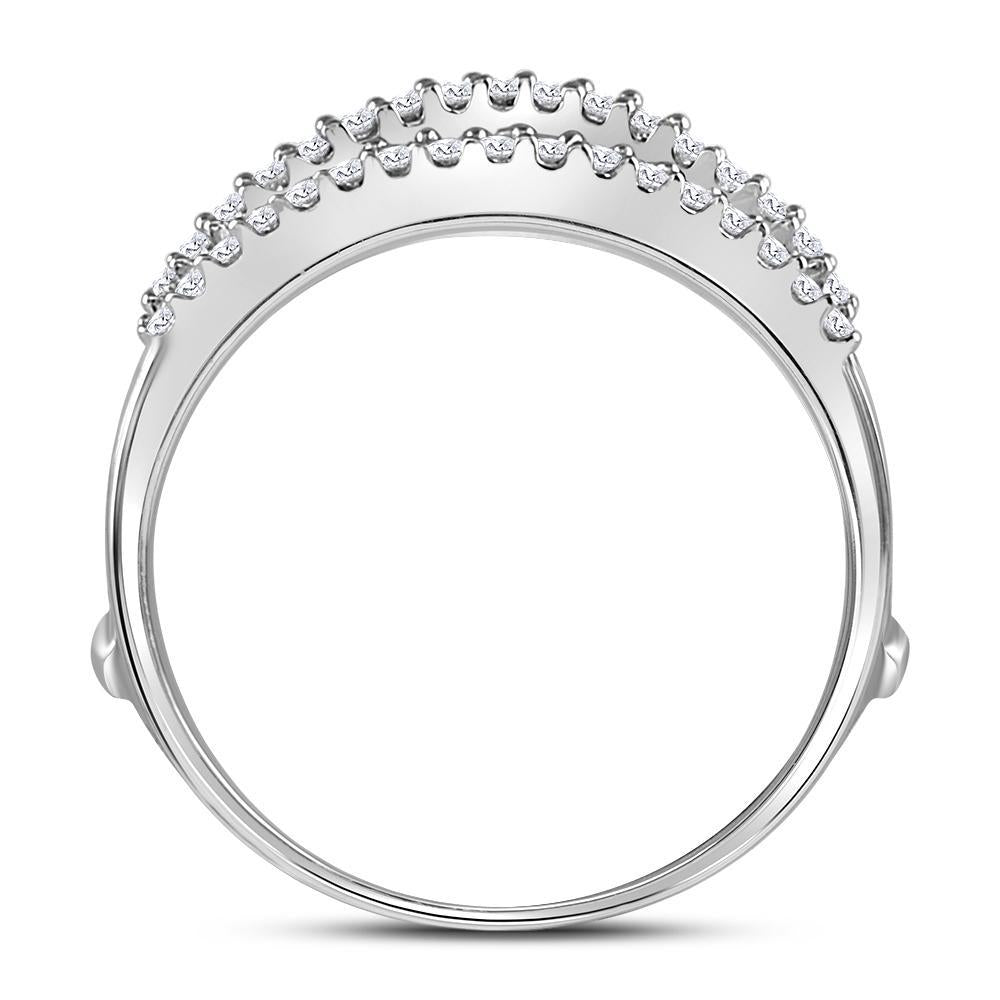 14kt White Gold Womens Round Diamond Ring Guard Wrap Enhancer Wedding Band 1/4 Cttw