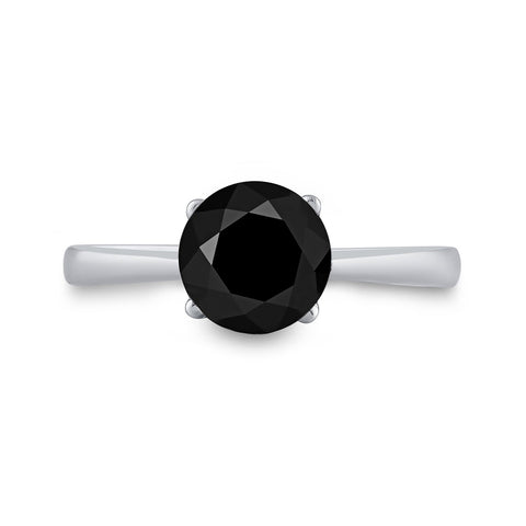10kt White Gold Round Black Color Enhanced Diamond Solitaire Bridal Wedding Ring 2 Cttw
