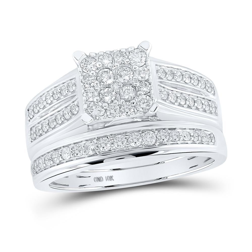 10kt White Gold His Hers Round Diamond Square Matching Wedding Set 1 Cttw