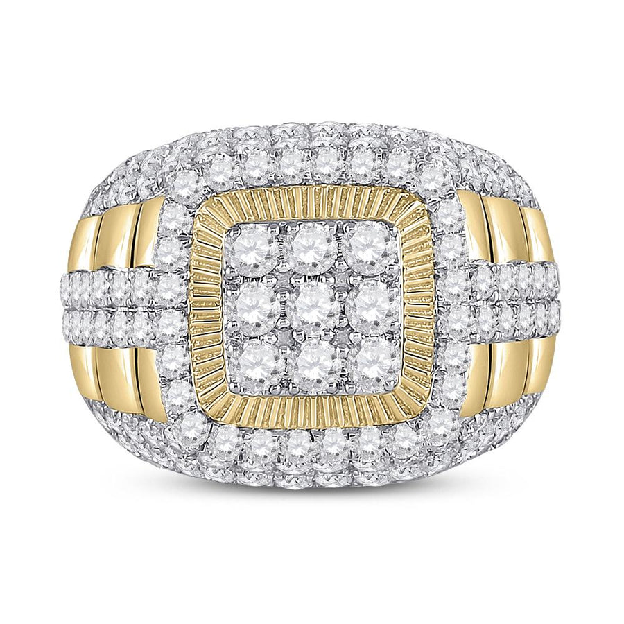 14kt Yellow Gold Mens Round Diamond Ribbed Square Cluster Ring 5 Cttw