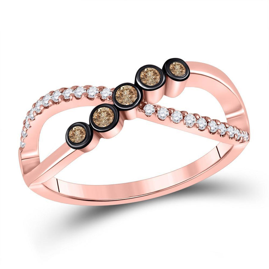 10kt Rose Gold Womens Round Brown Diamond Fashion Infinity Ring 1/4 Cttw