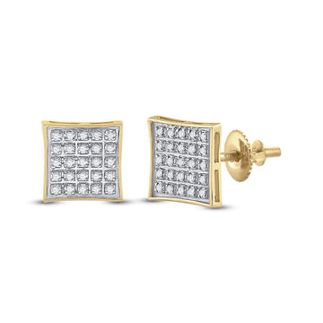 10kt Yellow Gold Round Diamond Kite Square Earrings 1/6 Cttw