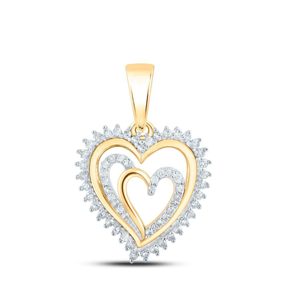 10kt Yellow Gold Womens Round Diamond Heart Pendant 1/4 Cttw