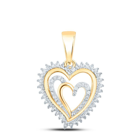 10kt Yellow Gold Womens Round Diamond Heart Pendant 1/4 Cttw