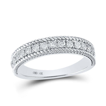 14kt White Gold Womens Round Diamond Rope Band Ring 1/2 Cttw