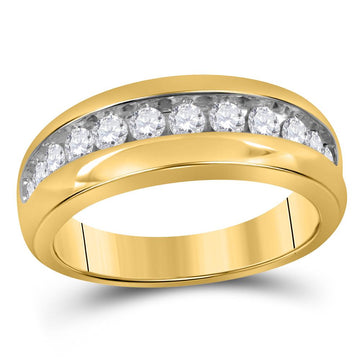10kt Yellow Gold Mens Round Diamond Wedding Single Row Band Ring 1 Cttw