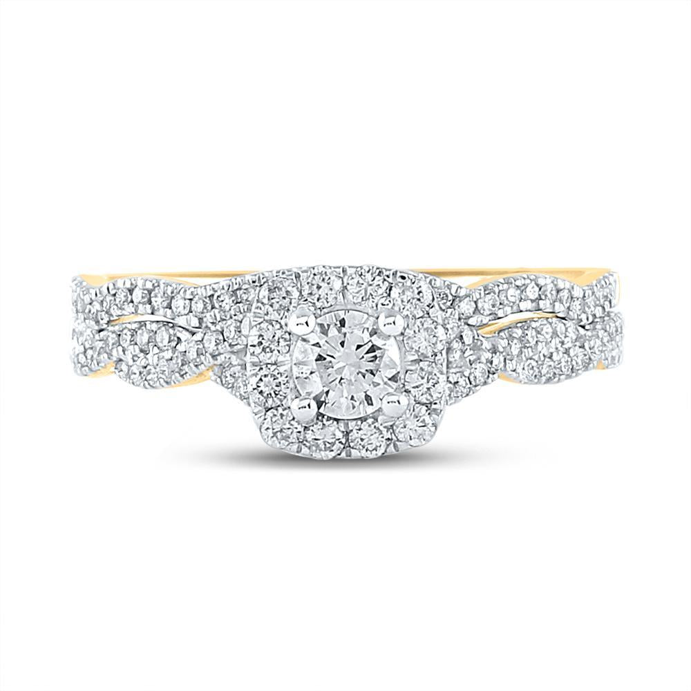 14kt Yellow Gold Round Diamond Twist Bridal Wedding Ring Band Set 5/8 Cttw