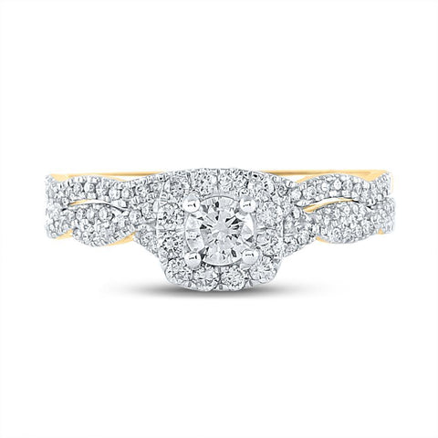 14kt Yellow Gold Round Diamond Twist Bridal Wedding Ring Band Set 5/8 Cttw