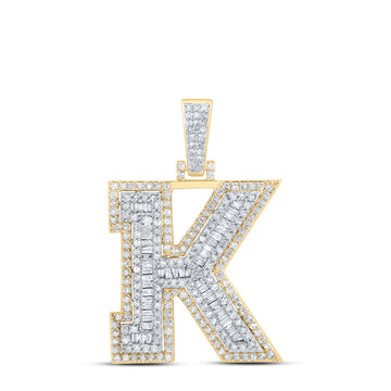 10kt Yellow Gold Mens Baguette Diamond K Initial Letter Charm Pendant 1 Cttw