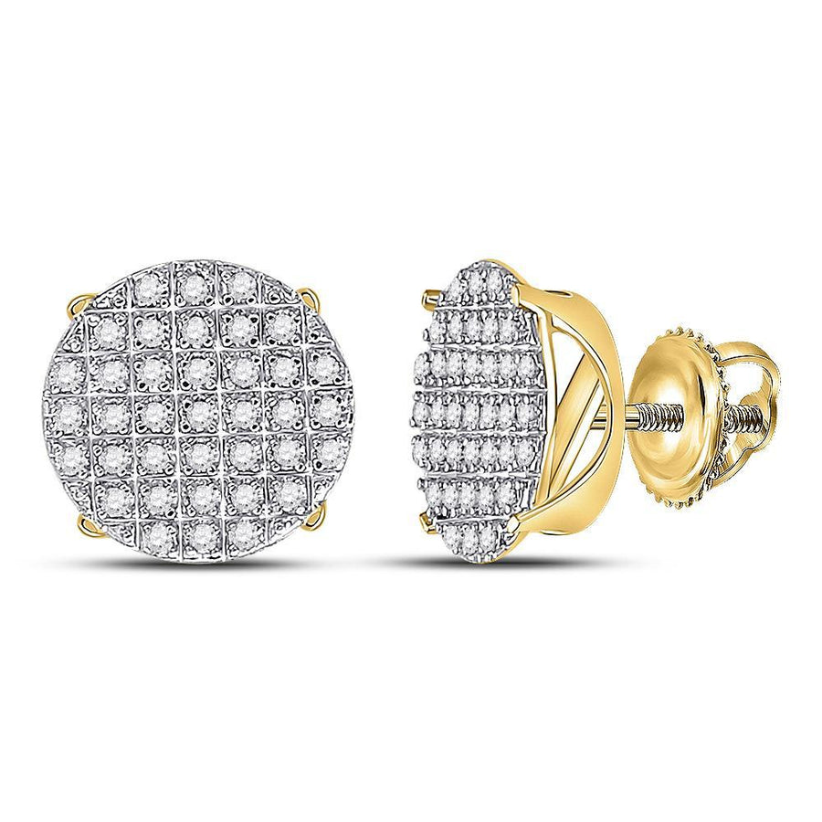 10kt Yellow Gold Mens Round Diamond Circle Cluster Earrings 1/4 Cttw