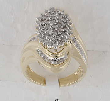 10kt Yellow Gold Womens Round Diamond Wide Cluster Ring 1 Cttw