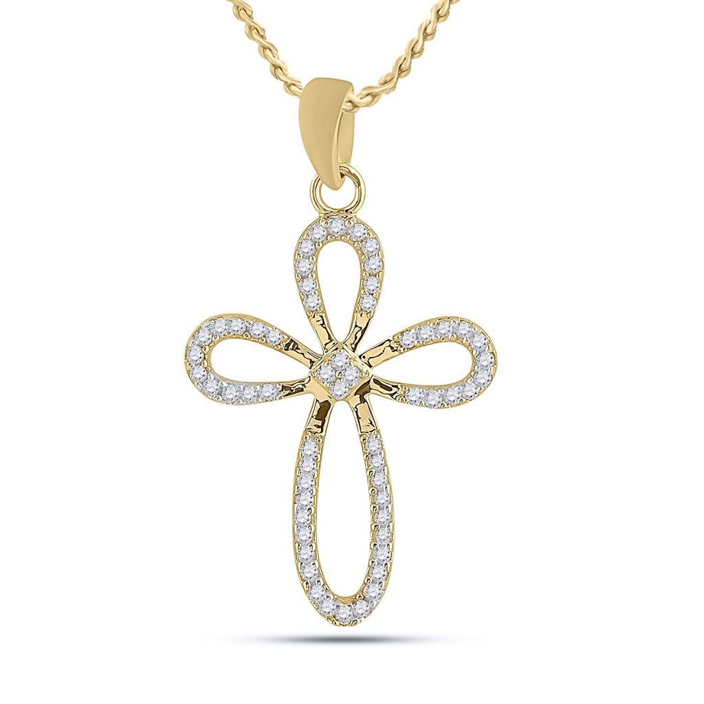 10kt Yellow Gold Womens Round Diamond Oblong Cross Outline Pendant 1/5 Cttw