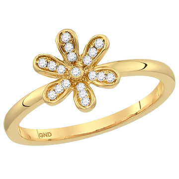 10kt Yellow Gold Womens Round Diamond Flower Floral Stackable Band Ring 1/8 Cttw