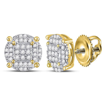 10kt Yellow Gold Womens Round Diamond Cluster Earrings 1/2 Cttw