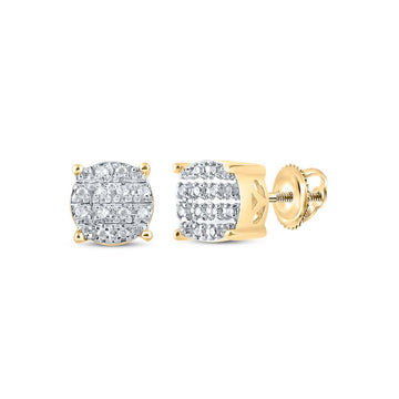 10kt Yellow Gold Round Diamond Cluster Earrings 1/12 Cttw