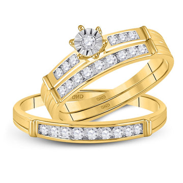 14kt Yellow Gold His Hers Round Diamond Solitaire Matching Wedding Set 1/2 Cttw