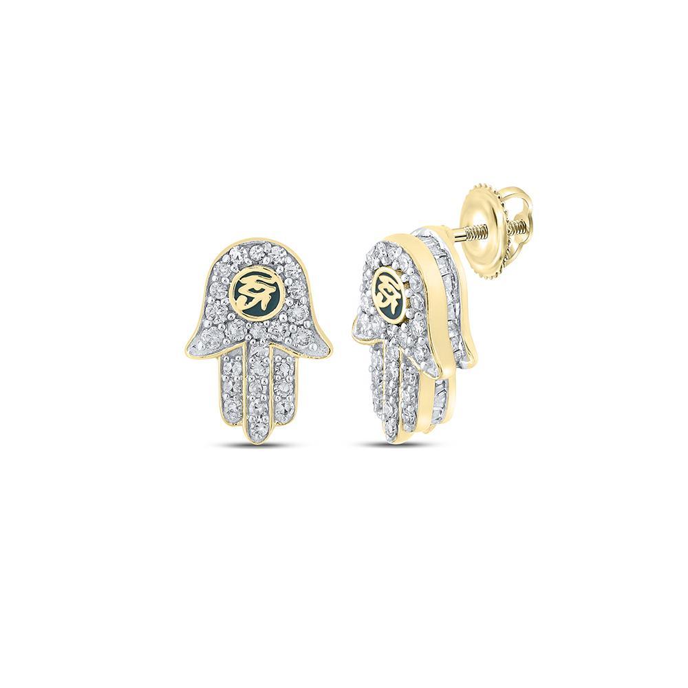 14kt Yellow Gold Round Diamond Hamsa Earrings 5/8 Cttw
