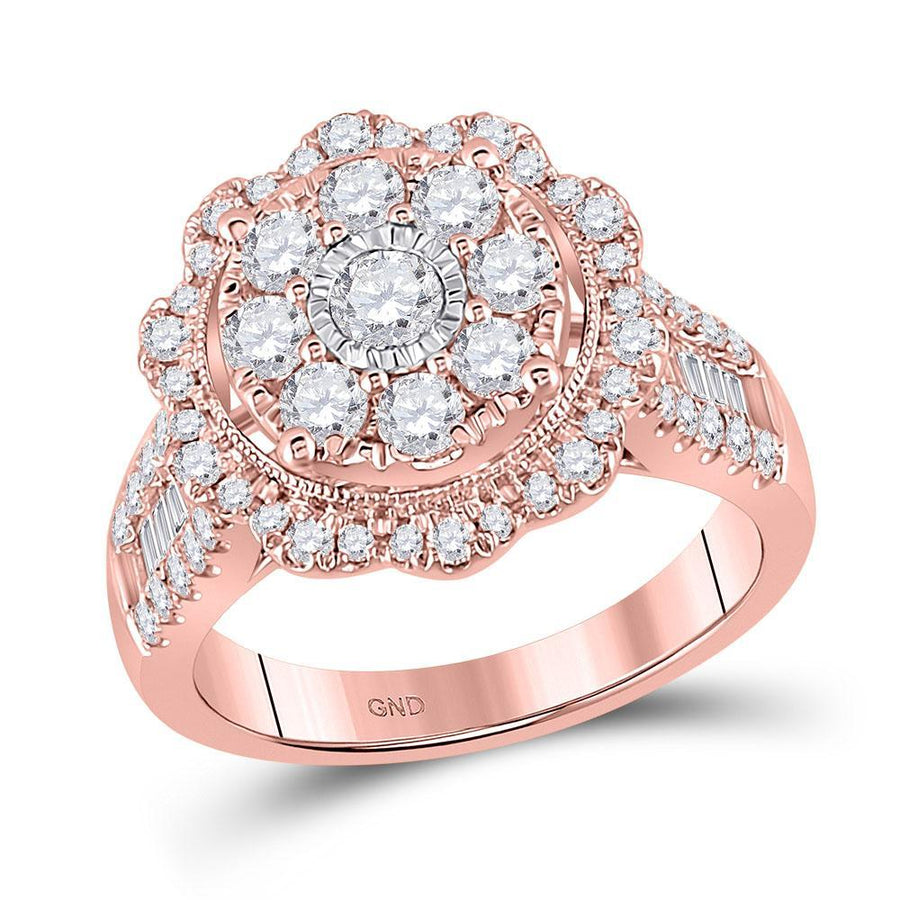 14kt Rose Gold Womens Round Diamond Floral Cluster Bridal Wedding Engagement Ring 1-5/8 Cttw