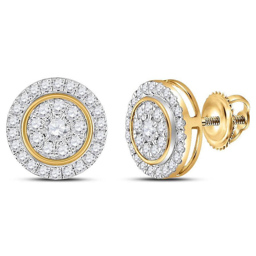 14kt Yellow Gold Womens Round Diamond Circle Cluster Earrings 1 Cttw