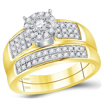 14kt Yellow Gold His Hers Round Diamond Halo Matching Wedding Set 7/8 Cttw
