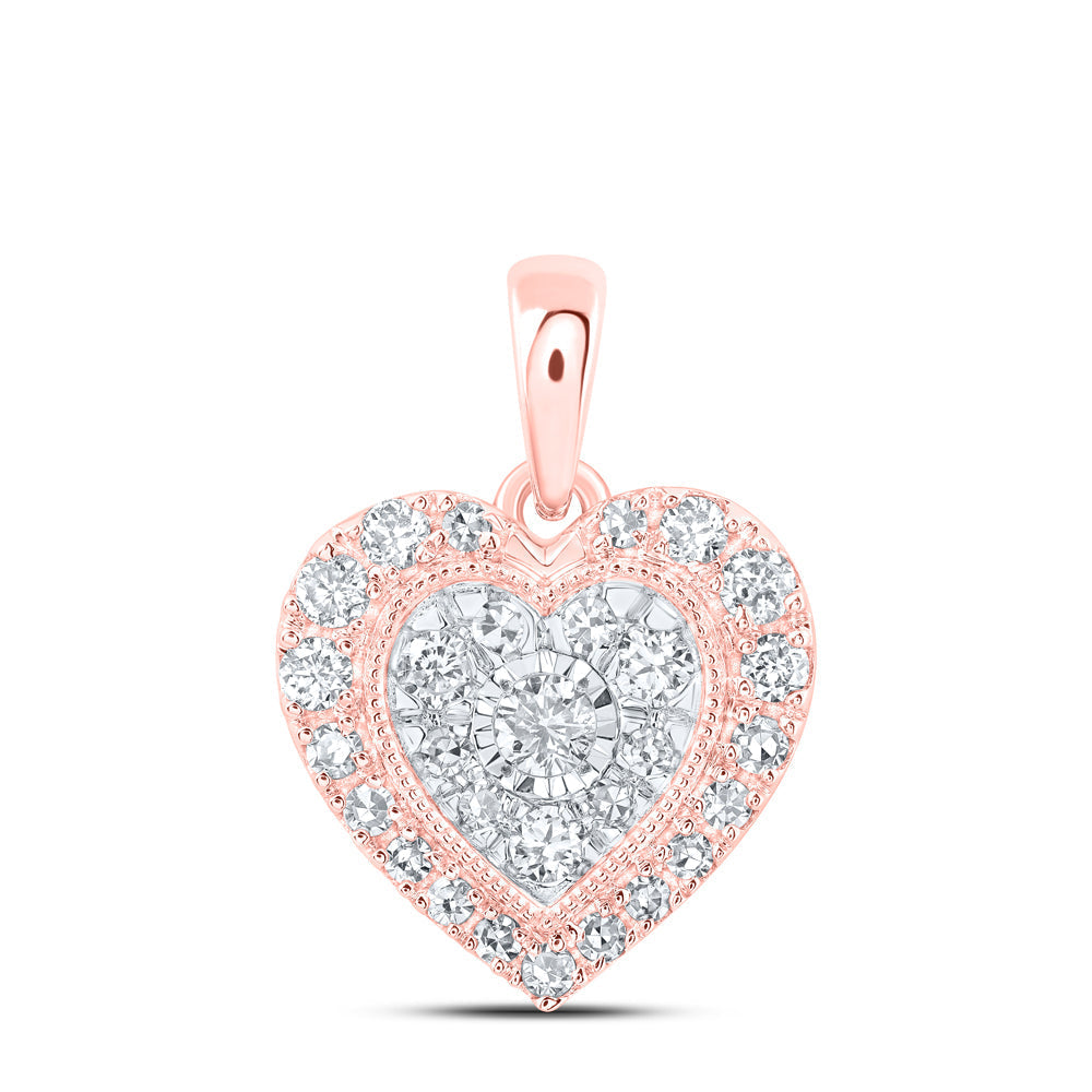 10kt Rose Gold Womens Round Diamond Heart Pendant 1/4 Cttw