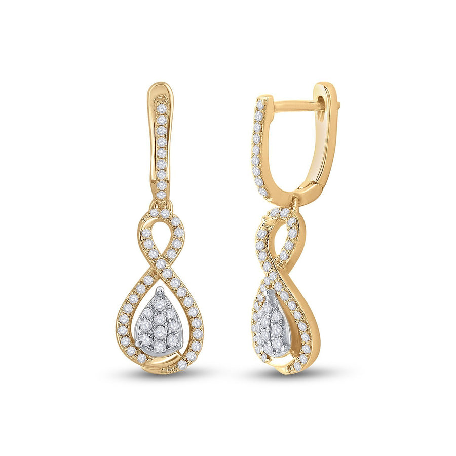 10kt Yellow Gold Womens Round Diamond Teardrop Dangle Earrings 3/8 Cttw