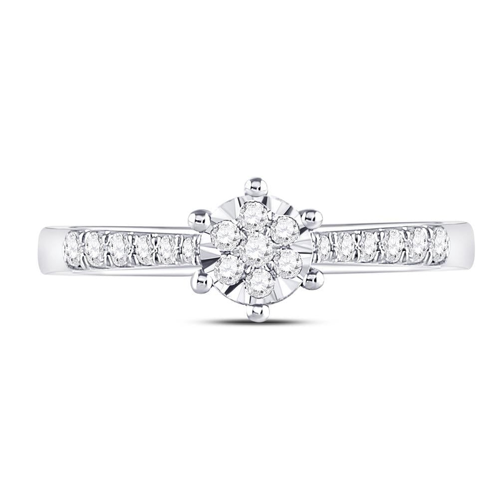 10kt White Gold Womens Round Diamond Flower Cluster Stackable Band Ring 1/5 Cttw