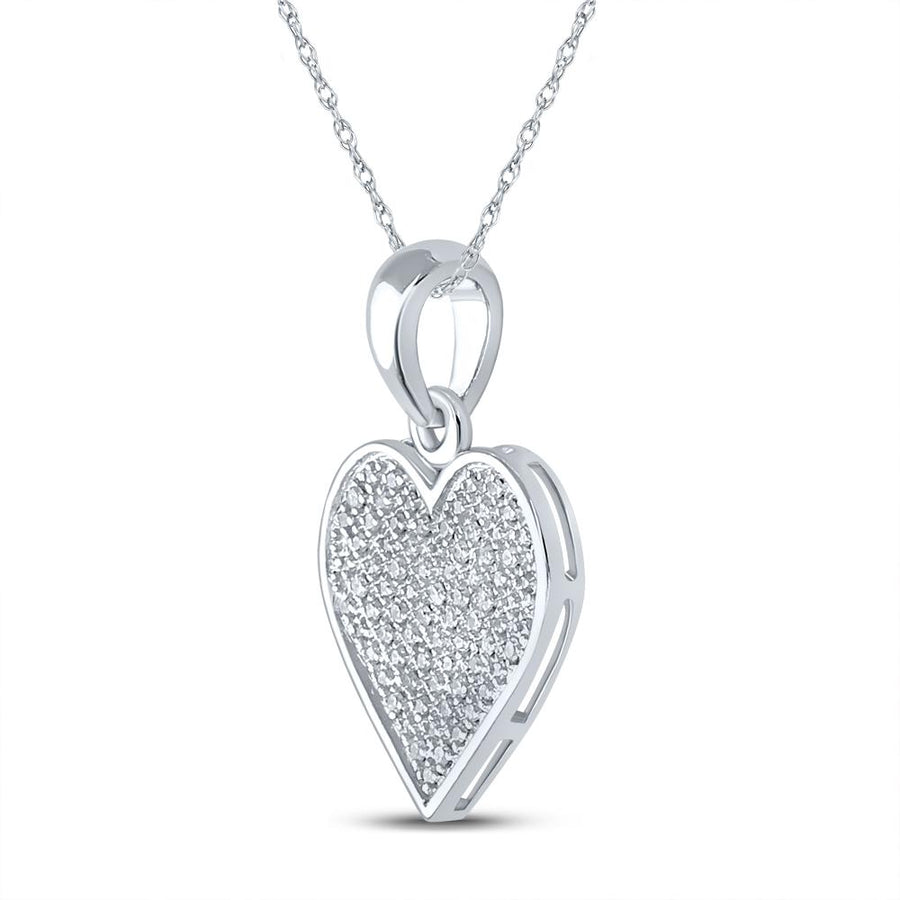 Sterling Silver Womens Round Diamond Heart Pendant 1/4 Cttw