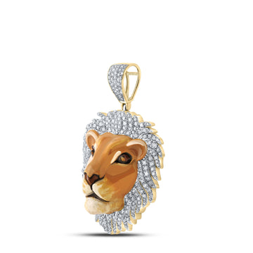 10kt Yellow Gold Mens Round Diamond Lion Face Animal Charm Pendant 1 Cttw