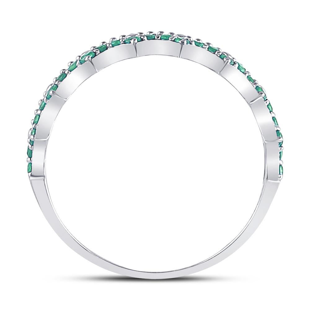 10kt White Gold Womens Round Emerald Scalloped Stackable Band Ring 1/4 Cttw