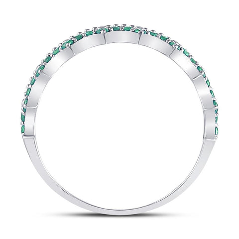 10kt White Gold Womens Round Emerald Scalloped Stackable Band Ring 1/4 Cttw