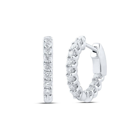 14kt White Gold Womens Round Diamond Inside Outside Hoop Earrings 1 Cttw